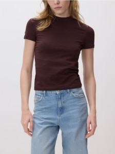 T-shirt slim fit - ciemnobrązowy