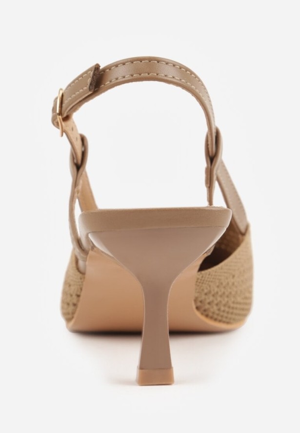 Ciemnobeżowe Ażurowe Sandały na Szpilce Slingback Erilise