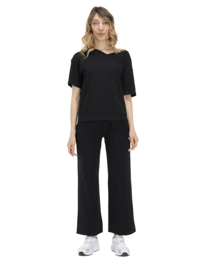 Damski T-shirt z dekoltem w kształcie litery V w kolorach ziemi