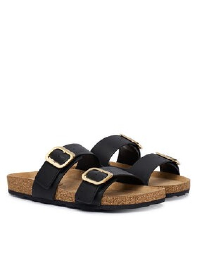 Tommy Hilfiger Klapki Leather Double Strap Cork Sandals FW0FW09118 Czarny