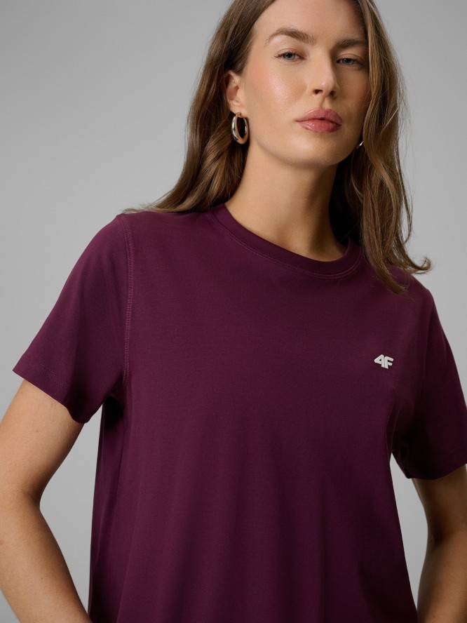 4F T-shirt boxy gładki damski - burgundowy M