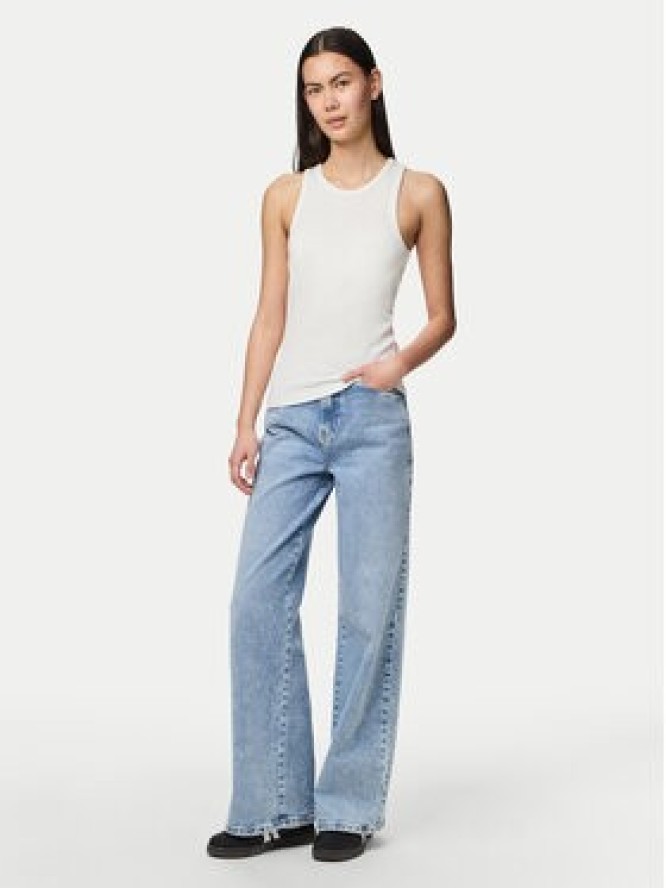 Pieces Top Ruka 17133673 Biały Slim Fit