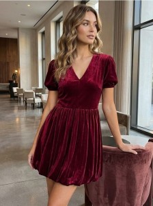 Sukienka mini bombka - bordowy