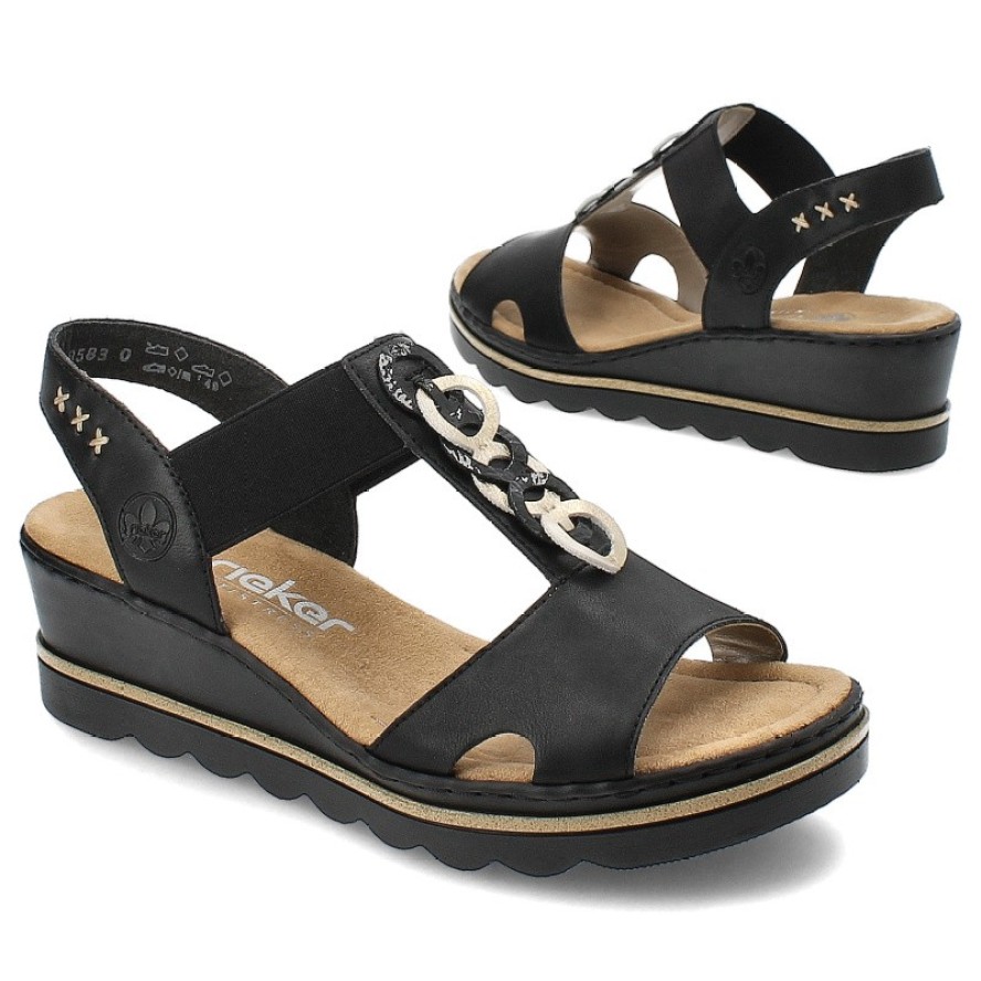 Czarne Sandały Rieker Modne Obuwie Damskie