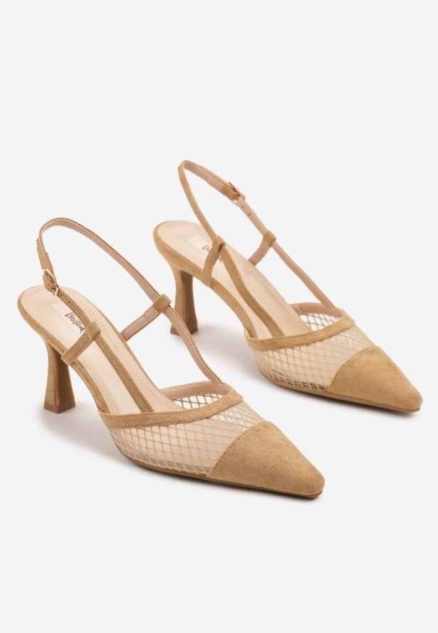Brązowe Sandały na Klepsydrowym Obcasie Zdobione Siateczką Nilrael