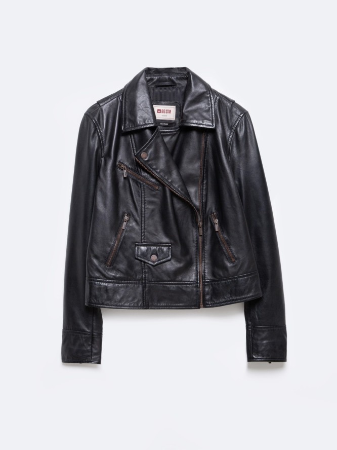 Kurtka damska ramoneska skórzana czarna Mhaela 906