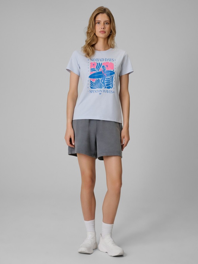 4F T-shirt regular z nadrukiem damski - niebieski XS