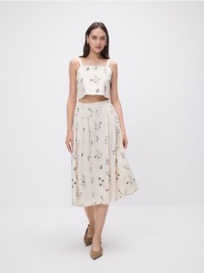 Spódnica midi z dodatkiem lnu - beżowy