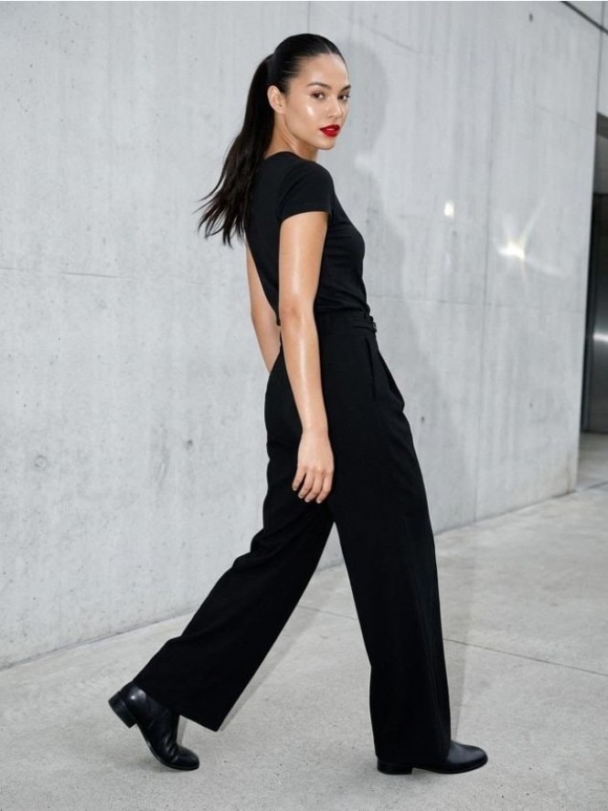 Eleganckie spodnie wide leg - czarny