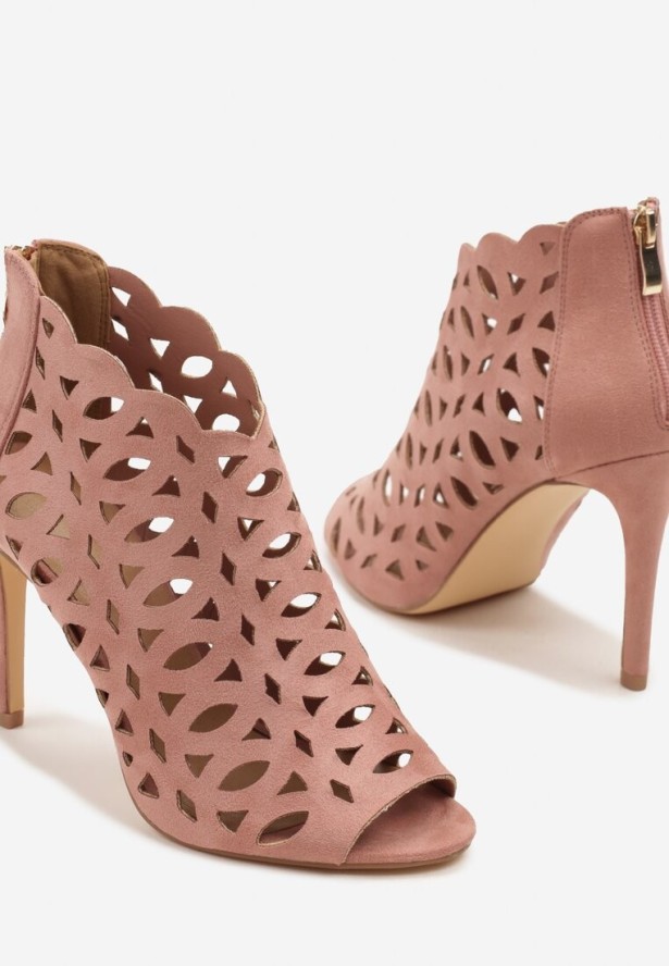 Różowe Sandały Botki Vices na Szpilce z Ażurową Cholewką Natirna