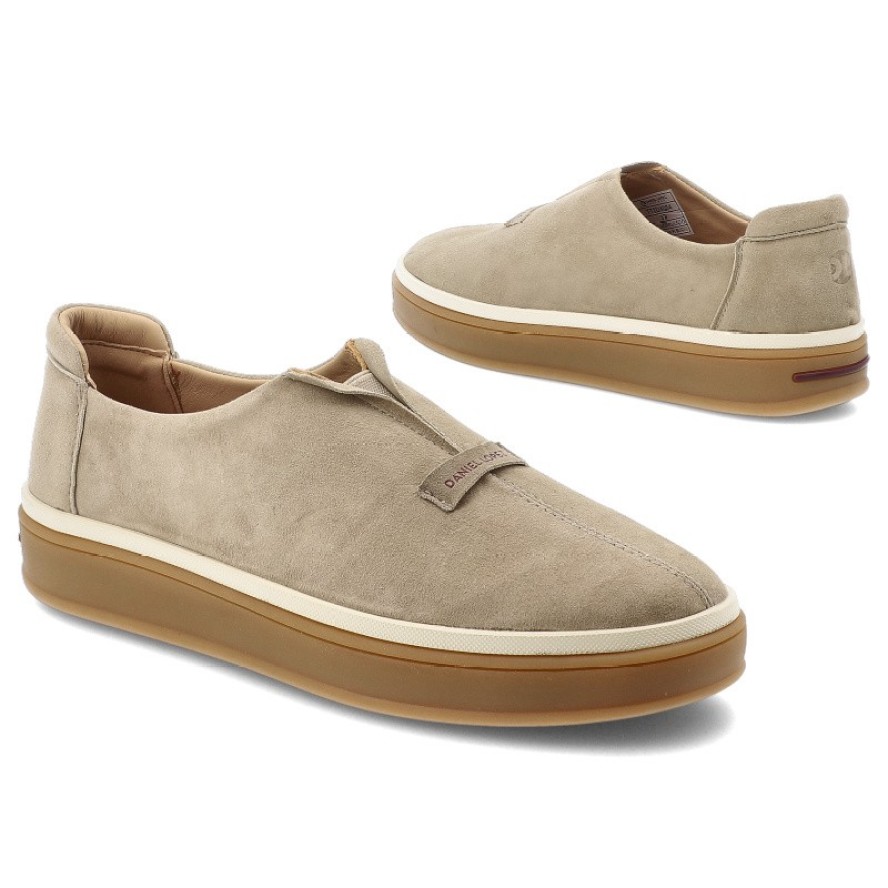 Mokasyny damskie Daniel Lopez, zamszowa cholewka wsuwany fason minimalistyczny design gruba elastyczna podeszwa okrągły nosek,beżowe, TT2D4084