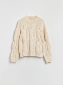 Sweter z ozdobnym splotem - kremowy