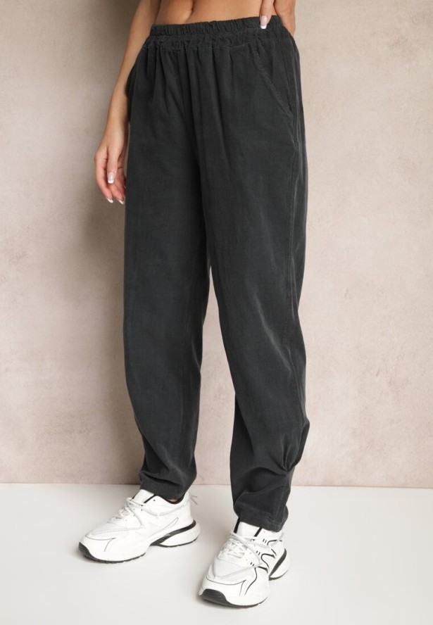 Ciemnoszare Spodnie z Bawełny High Waist Galili