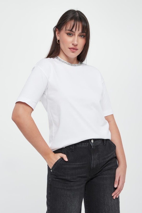 T-shirt damski z cyrkoniami Thei JOOP!