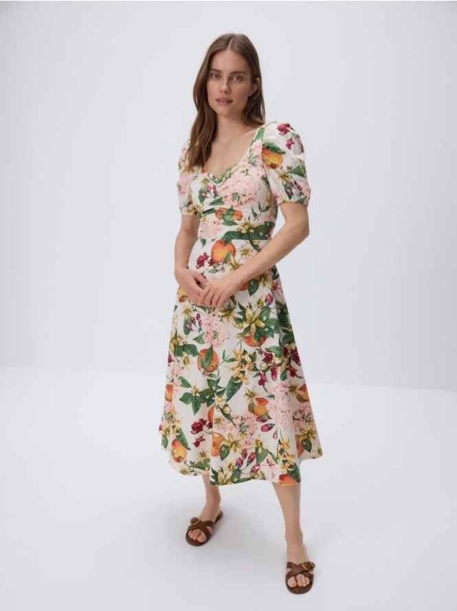 Wzorzysta sukienka midi - wielobarwny