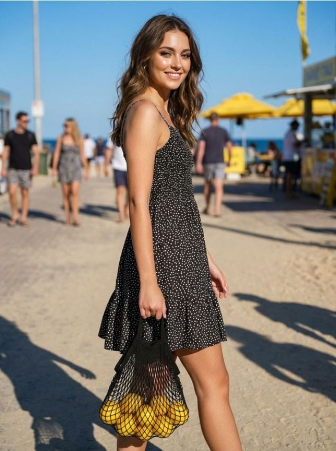 Wiskozowa sukienka mini na ramiączkach w kropki - czarny