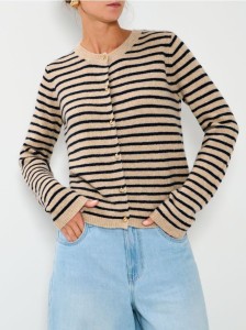 Rozpinany sweter w paski - beżowy