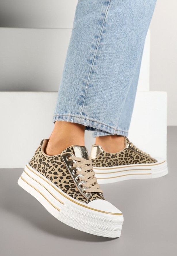 Panterkowe Casualowe Trampki na Grubej Podeszwie Peliren