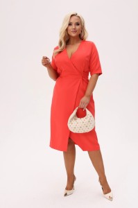 Kopertowa sukienka Hannah MIDI w kolorze papai PLUS SIZE XXL OVERSIZE