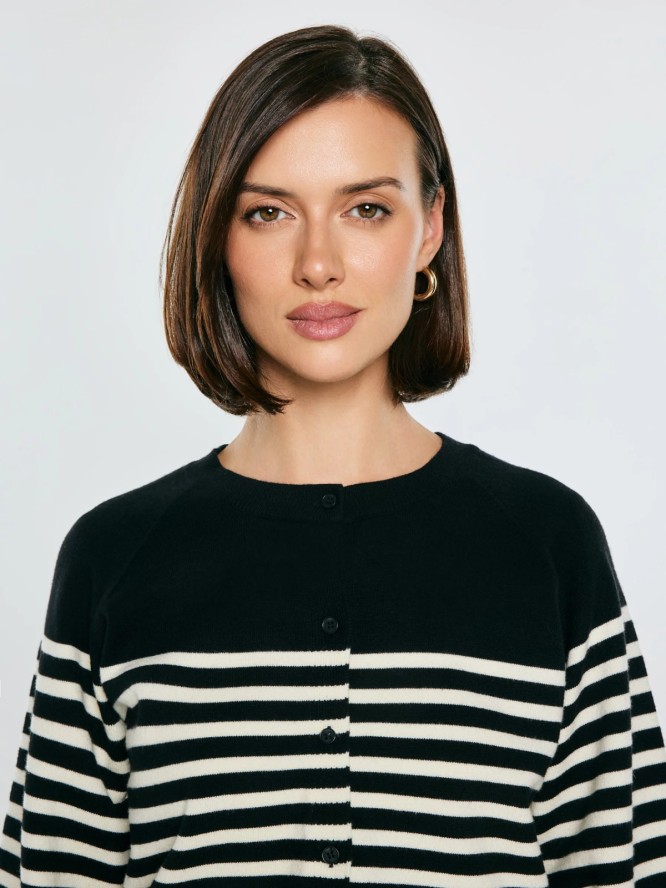 Kardigan damski z wiskozy w białe paski czarny Suzana 906