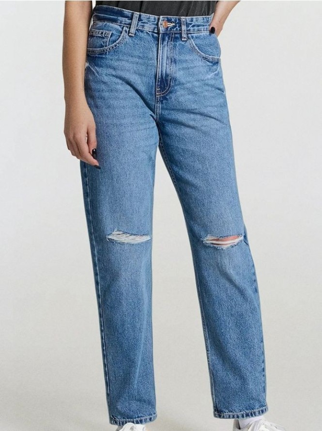 Jeansy mom high waist - granatowy