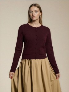 Kardigan z domieszką wełny i wiskozy - bordowy