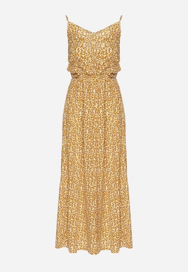 Żółta Bawełniana Sukienka na Ramiączkach o Rozkloszowanym Kroju Jenarella