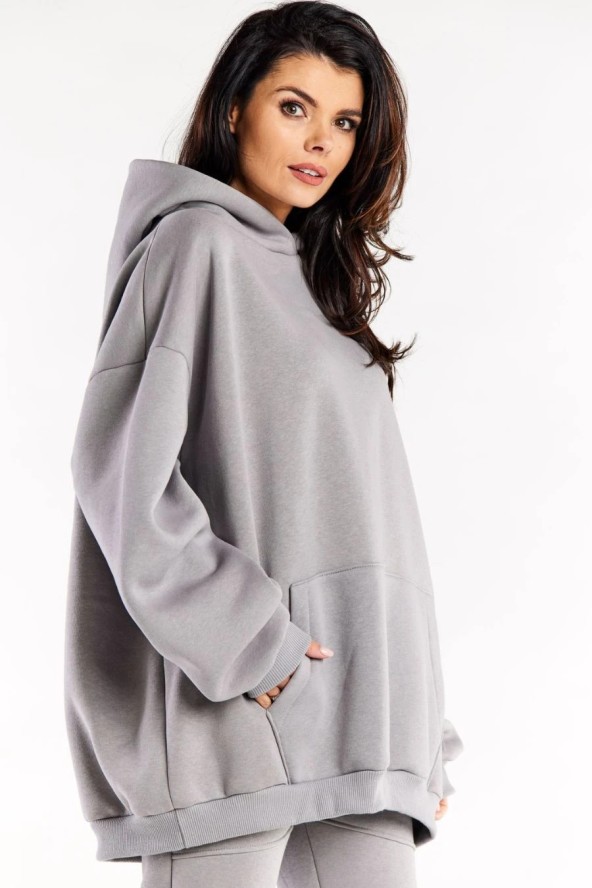 Bluza oversize z kapturem bawełniana szara