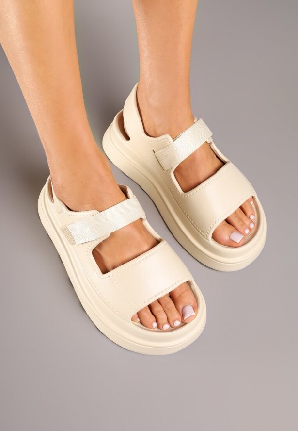 Beżowe Piankowe Sandały Chunky na Grubej Podeszwie z Zapięciem na Rzep Obenae