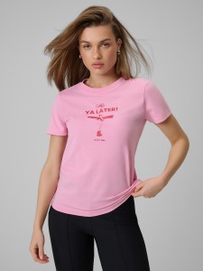 4F T-shirt regular z nadrukiem damski - różowy S