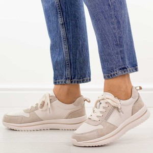 Beżowe skórzane sneakersy damskie Sergio Leone Sp116