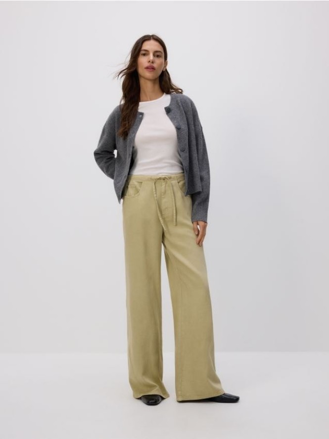 Jeansy wide leg z lyocellu - zielony