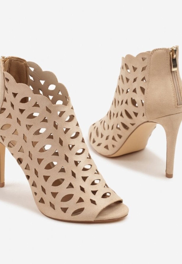 Beżowe Ażurowe Sandały Botki Vices na Szpilce Natessae