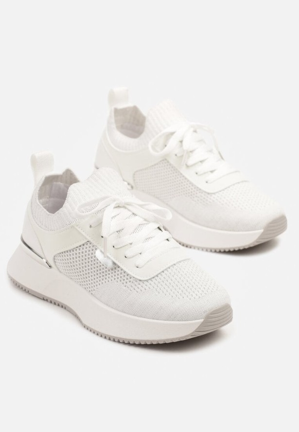 Białe Sneakersy z Siateczkową Cholewką Saramis