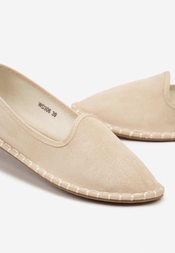 Beżowe Espadryle Balerinki z Ozdobnymi Przeszyciami Firavione