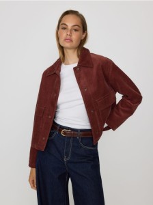 Sztruksowa kurtka z kołnierzykiem - bordowy
