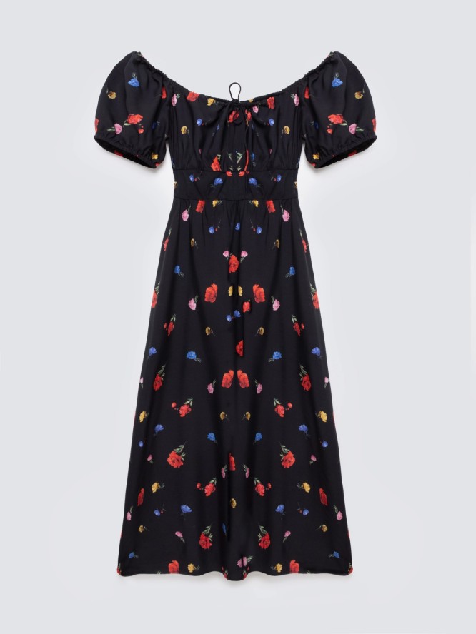 Sukienka damska midi z motywem kwiatowym czarna Roksi 906