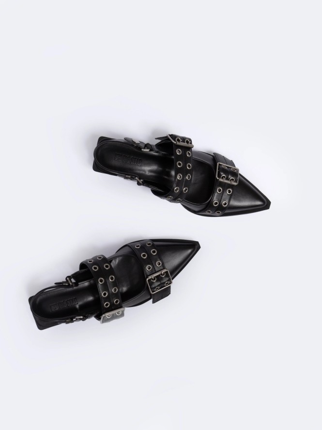 Baleriny damskie w szpic z odkrytą piętą 2w1 czarne NN274003 906