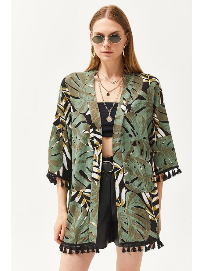 trendyol Kimono w kolorze czarno-brązowo-zielonym rozmiar: M