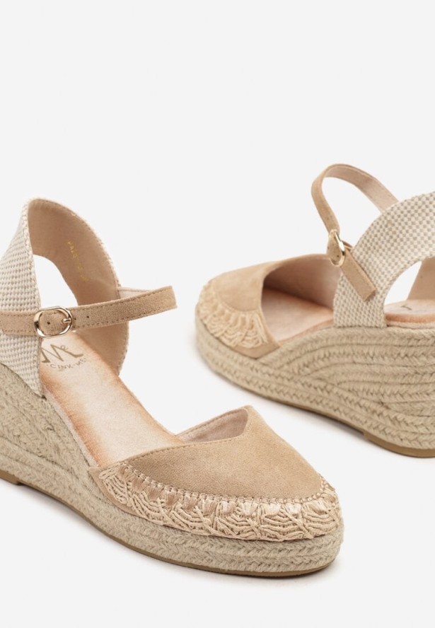 Beżowe Sandały Typu Espadryle z Ekozamszu na Koturnie z Plecionki Dalriva