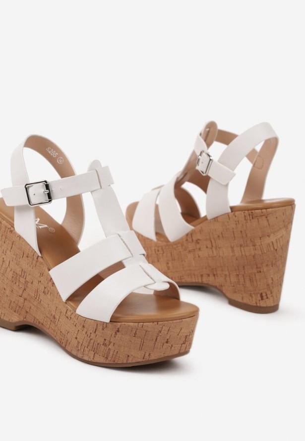 Białe Sandały Drewniaki na Koturnie w Stylu Boho Horria