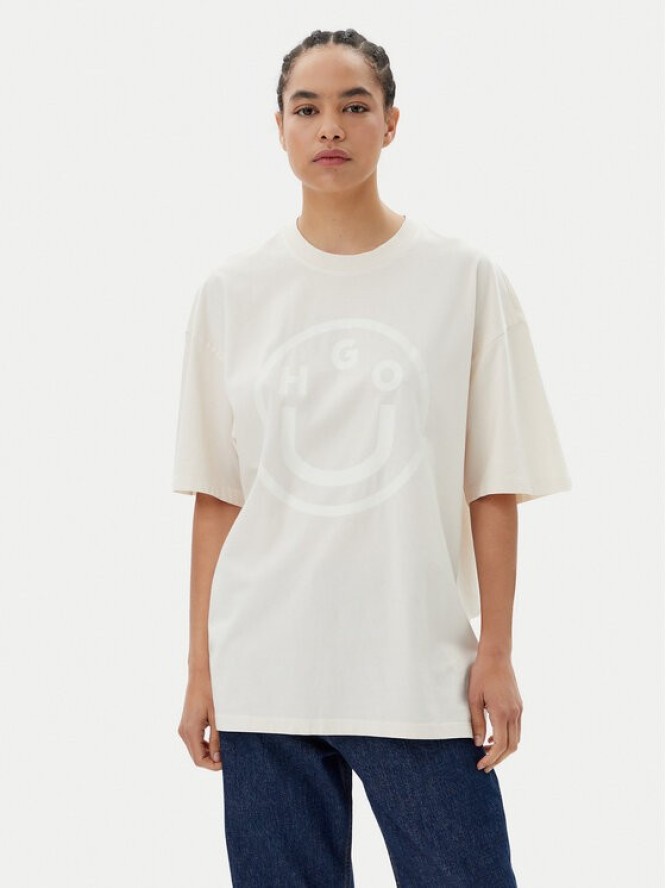 HUGO T-Shirt 50511471 Beżowy Oversize