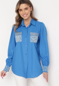 Niebieska Koszula Bogato Ozdobiona Cyrkoniami i Perłami Primulla