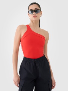 4F Crop-top slim z asymetrycznym ramiączkiem damski - czerwony XS