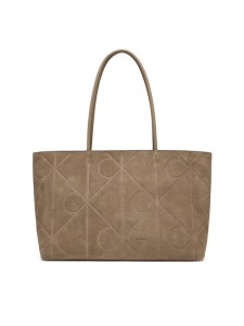 Calvin Klein Torebka Emblem Aop Embossed Suede Tote LV04F3334G Beżowy