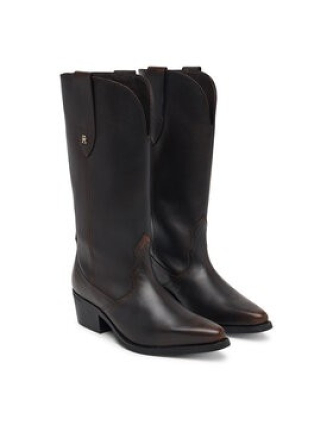 Tommy Hilfiger Kozaki Leather Mid Calf Western Boot FW0FW09798 Brązowy ciemny