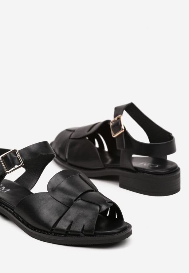 Czarne Eleganckie Sandały Zapinane na Sprzączkę przy Pasku Florexia