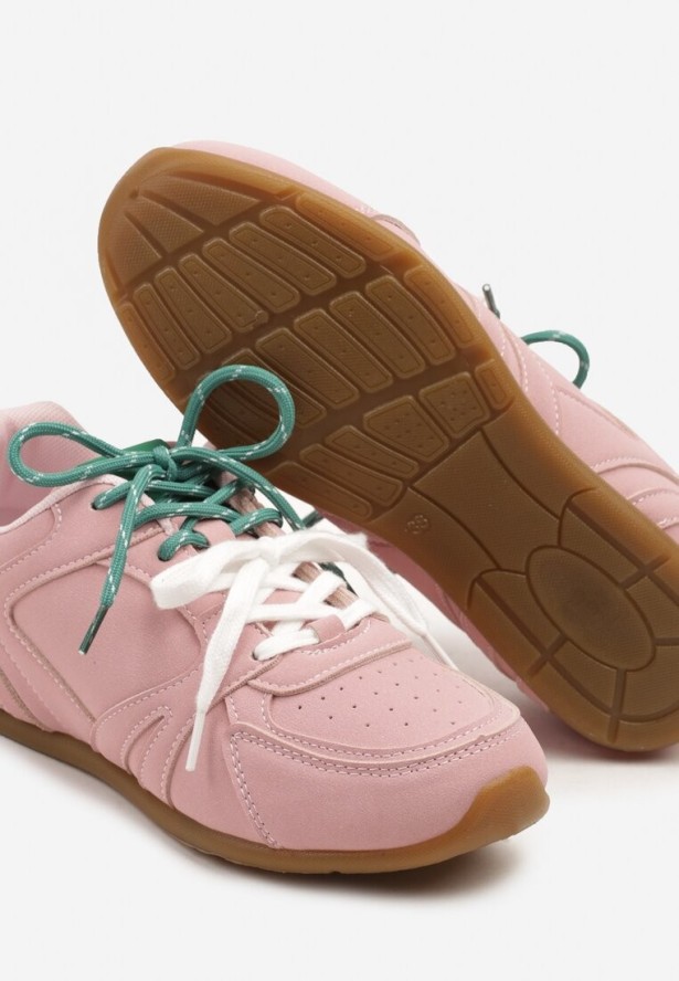 Różowe Sneakersy z Podwójnymi Sznurowadłami i Przeszyciami Teleritia