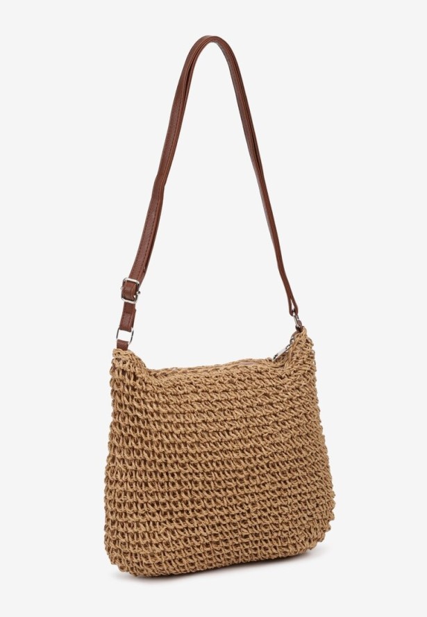 Ciemnobeżowa Torebka Boho z Plecionki z Regulowanym Paskiem Magnolla