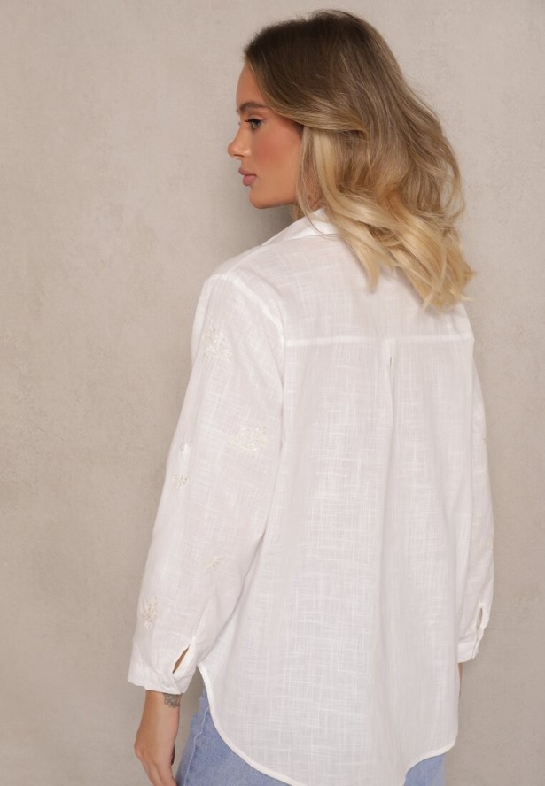 Biała Koszula z Bawełny z Regulacją przy Rękawach Dorione